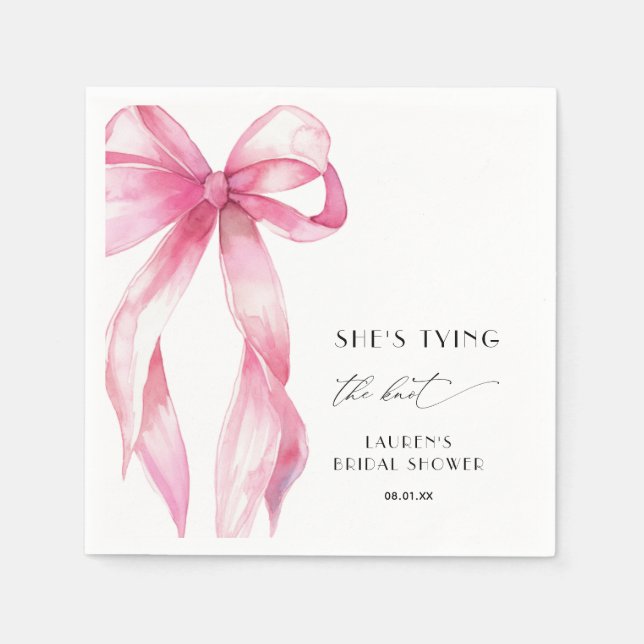 Elegant Pink Bow Shes Tying The Knot Bridal Shower Napkins (Front)