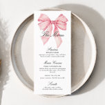 Elegant Pink Bow Shower Menu<br><div class="desc">4x9" Elegant Pink Bow Shower Menu
This event menu features an elegant pink ribbon bow with a classy font. Perfect for any bridal shower,  wedding,  birthday party or rehearsal dinner! Color of text and graphics is editable.</div>