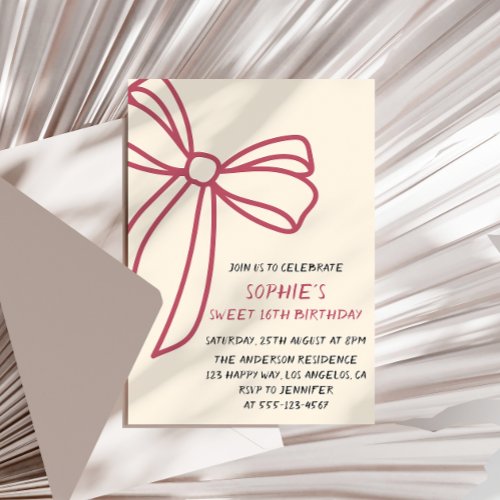 Elegant Pink Bow Sweet 16 Birthday