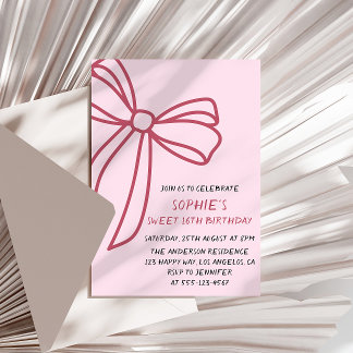 Elegant Pink Bow Sweet 16 Birthday Invitation