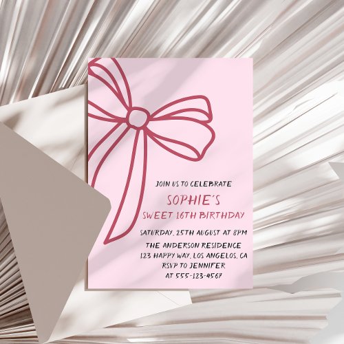 Elegant Pink Bow Sweet 16 Birthday