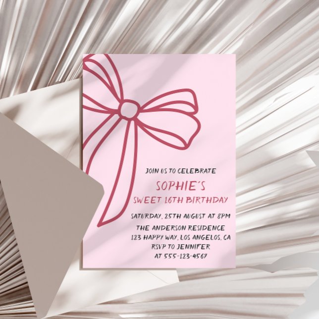 Elegant Pink Bow Sweet 16 Birthday Invitation (Creator Uploaded)