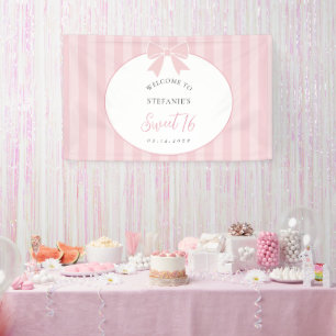 Elegant Pink Bow Sweet 16 Birthday Party Welcome Banner