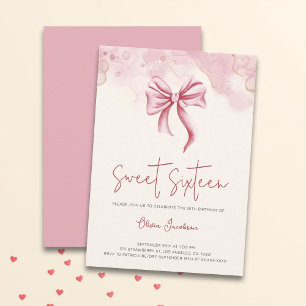 Elegant Pink Bow Sweet Sixteen Birthday Party Invitation