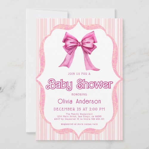 Elegant Pink Bow Trendy Baby Shower Invitation