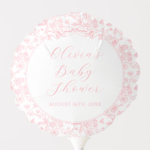 Elegant Pink Bow Vintage Floral Girl Baby Shower Balloon