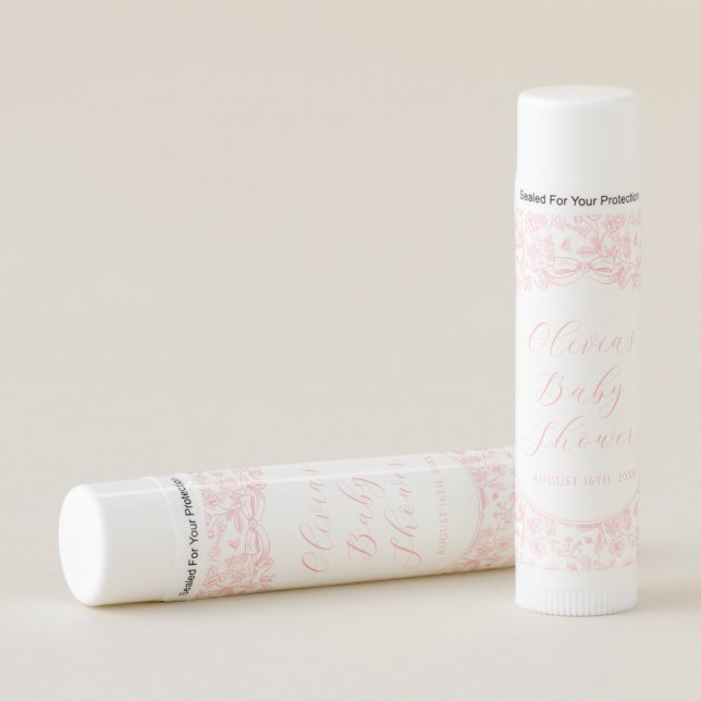 Elegant Pink Bow Vintage Floral Girl Baby Shower Lip Balm (Front)