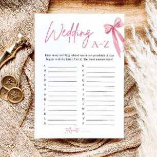Elegant Pink Bow Wedding A-Z Bridal Shower Game Invitation