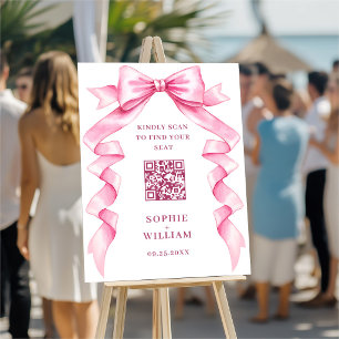 Elegant Pink Bow Wedding QR code SEATING CHART Foam Board