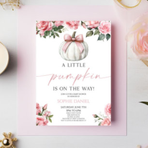 Elegant Pink Bow White Pumpkin Floral Baby Shower Invitation