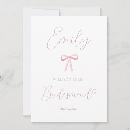 Elegant pink bow will you be my bridesmaid proposa invitation