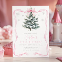Elegant Pink Bow Winter Onederland First Birthday