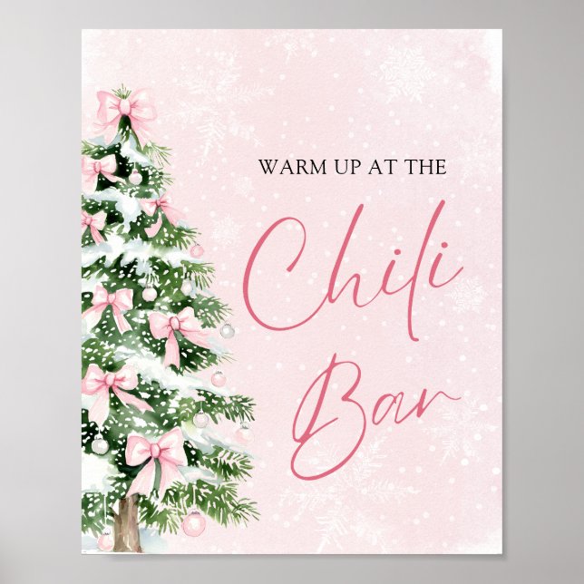 Elegant Pink Bows Christmas Tree Chili Bar Poster (Front)