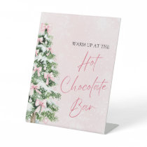 Elegant Pink Bows Christmas Tree Hot Chocolate Bar Pedestal Sign