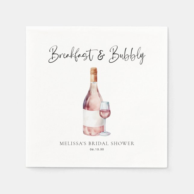 Elegant Pink Breakfast & Bubbly Bridal Shower Napkins (Front)