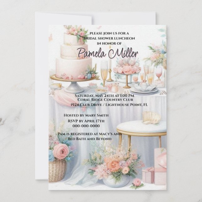 Elegant  Pink Bridal Shower Luncheon Invitation (Front)