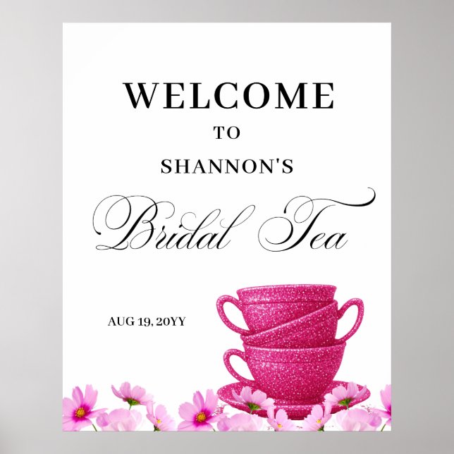 Elegant Pink Bridal Tea Welcome Poster (Front)