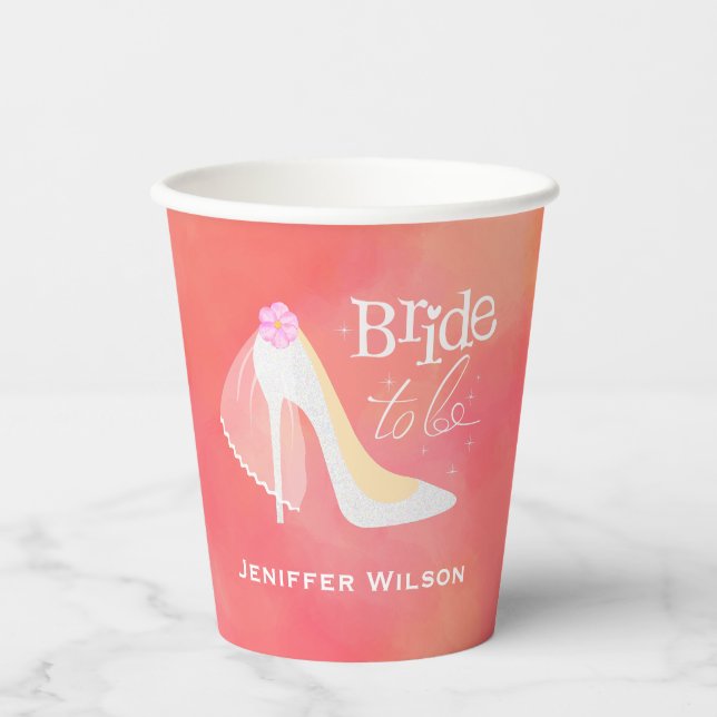 Elegant Pink Bride To Be Wedding Bridal Shower  Paper Cups (Front)