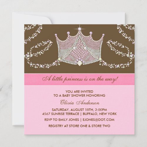 Elegant Pink Brown Baby Girl Princess Baby Shower Personalized Announcements