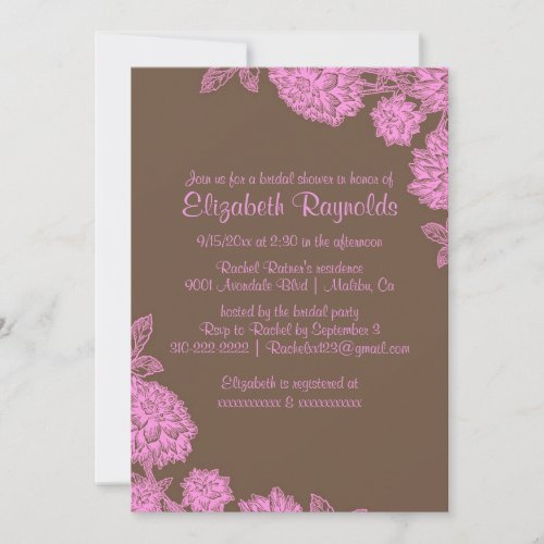 Elegant Pink &amp; Brown Bridal Shower Invitations