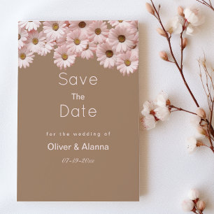 Elegant pink brown daisies floral Save The Date Invitation