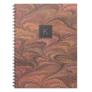 Elegant Pink Brown Marble Monogram Notebook