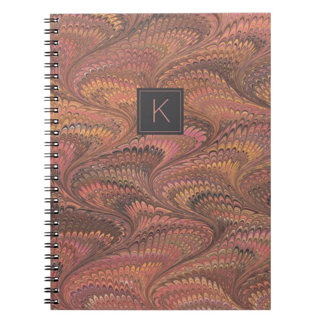 Elegant Pink Brown Marble Monogram Notebook (Front)