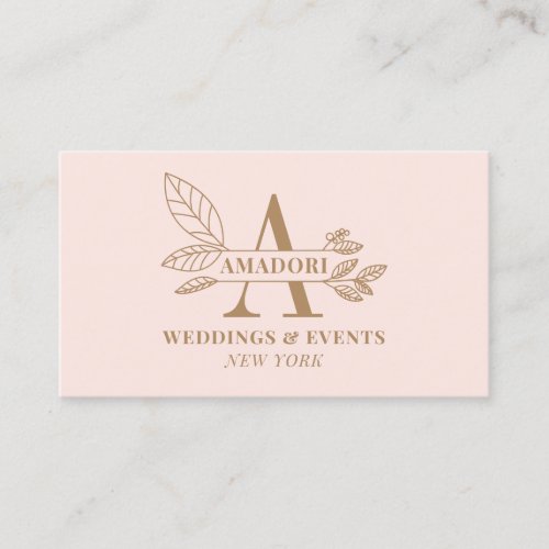 Elegant pink brown modern floral initial monogram business card