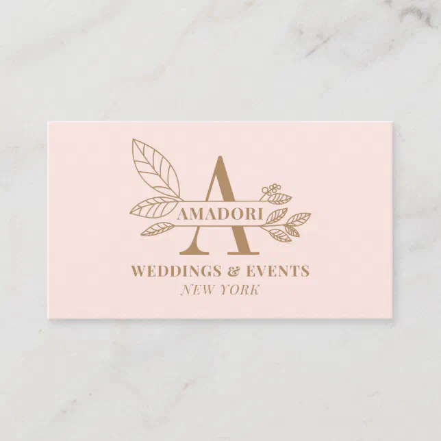 Elegant pink brown modern floral initial monogram business card | Zazzle