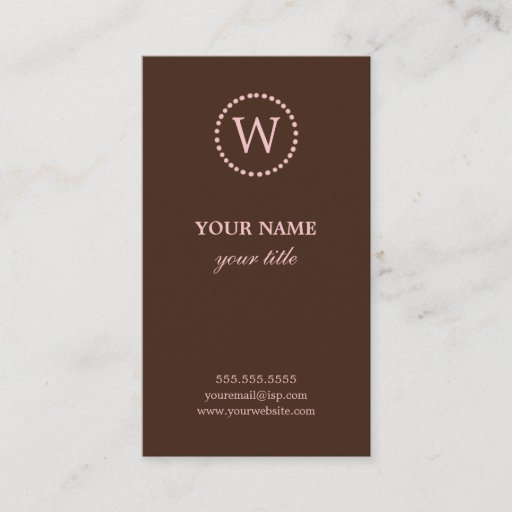 Customizable Elegant Pink &amp; Brown Monogram Business Cards