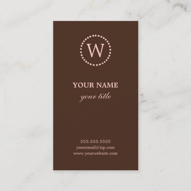 Elegant Pink & Brown Monogram Business Cards (Front)