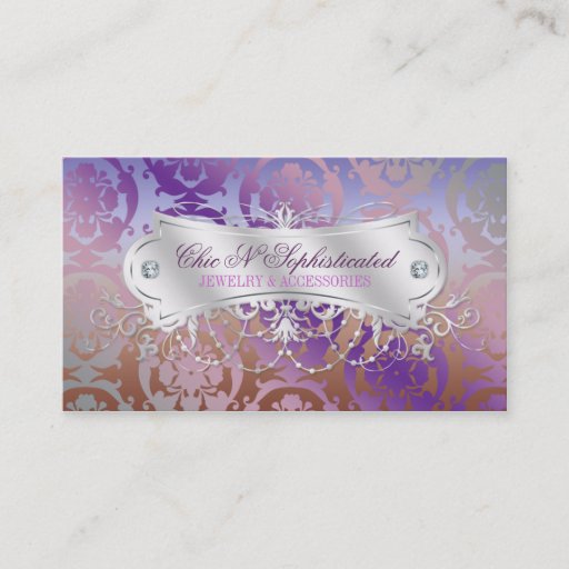 Customizable Elegant Pink Brown Purple Damask Swirl Business Card Templates