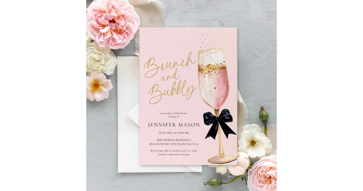 Elegant Pink Brunch and Bubbly Bridal Shower Invitation | Zazzle