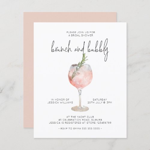 Elegant Pink Brunch  Bubbly Bridal Shower Invitat