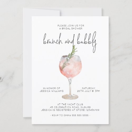 Elegant Pink Brunch  Bubbly Bridal Shower Invitat Invitation