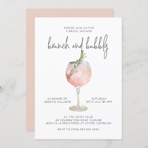 Elegant Pink Brunch  Bubbly Bridal Shower Invitation