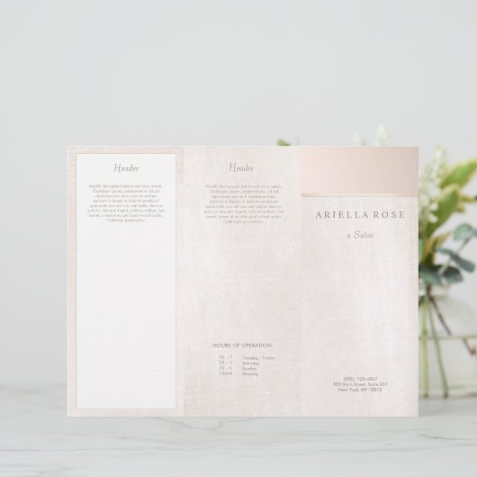 Elegant Pink Brushed Marble Salon Spa Brochure (Standing Front)