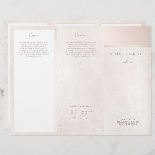 Elegant Pink Brushed Marble Salon Spa Brochure (Front/Back)
