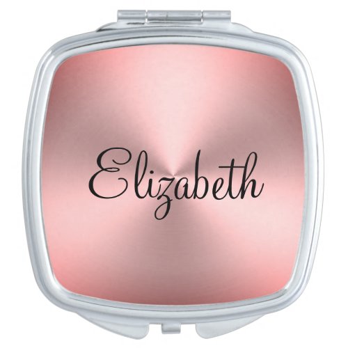 Elegant Pink Brushed Metal Look Name Script Compact Mirror