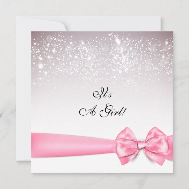 Elegant Pink Bubblegum Bow Sparkles Baby Shower Invitation (Front)