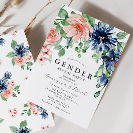Elegant Pink & Bue Floral Baby Gender Reveal Party Invitation