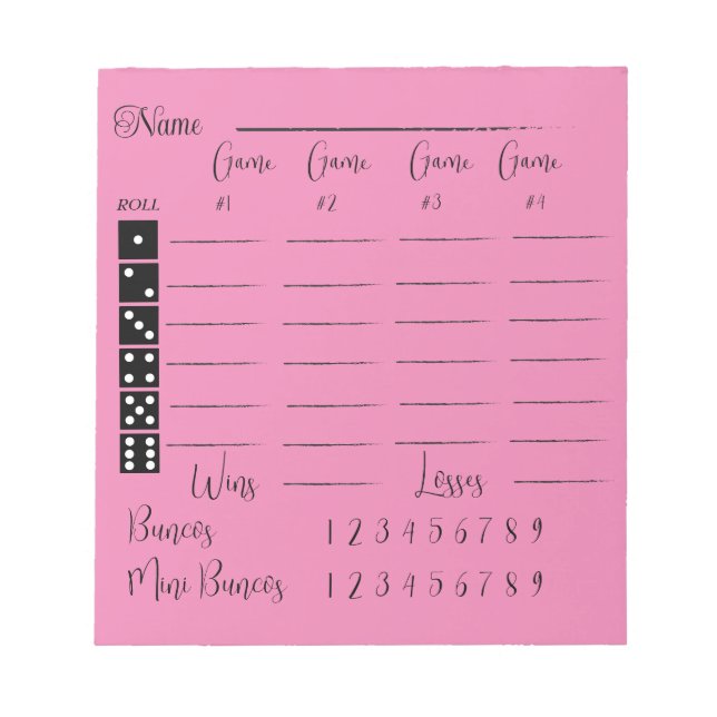 Elegant Pink bunco score pad (Front)