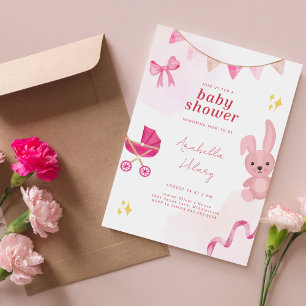 Elegant Pink Bunny Baby Shower Invitation