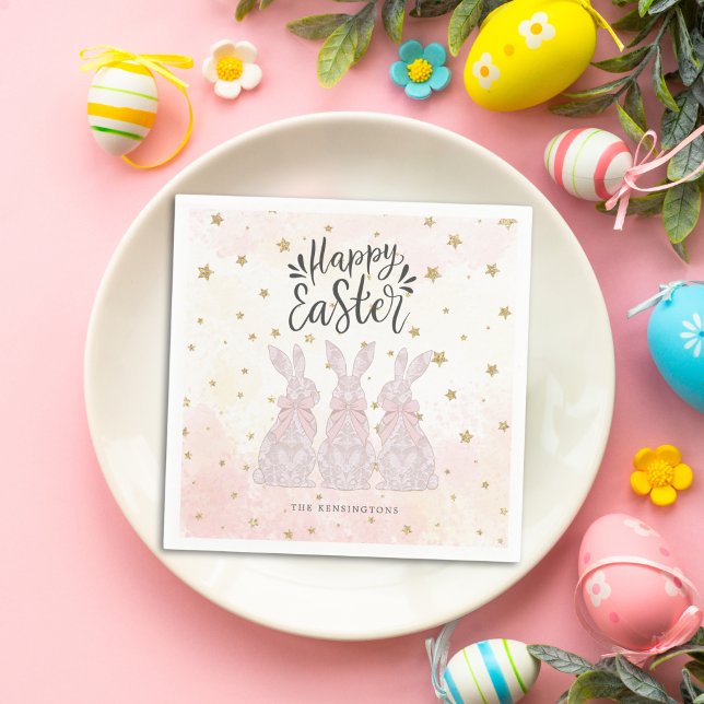 Elegant Pink Bunny Star Silhouette Napkins (Happy Easter Napkins - Elegant Festive Touch)