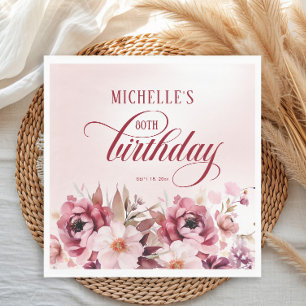 Elegant Pink Burgundy Floral 80th Birthday Napkins