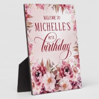 Elegant Pink Burgundy Floral 80th Birthday