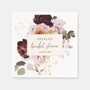 Elegant Pink Burgundy Floral Bridal Shower Napkins