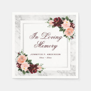 Elegant Pink Burgundy Floral Memorial Funeral Napkins