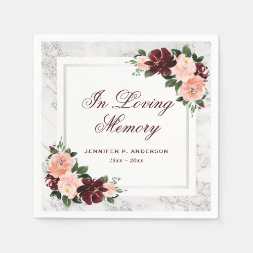 Elegant Pink Burgundy Floral Memorial Funeral Napkins