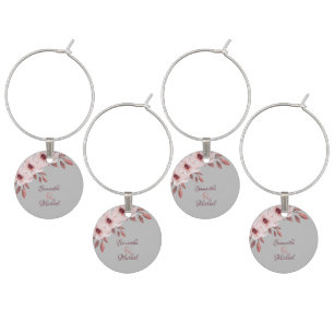 Elegant Pink Burgundy Floral Rust Leaves Wedding Wine Charm